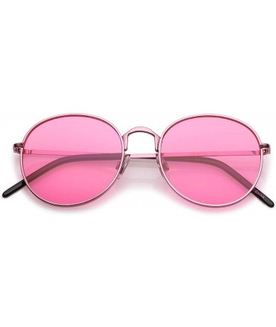 Round Bold Full Metal Frame Color Tinted Flat Lens Round Sunglasses 52mm - Pink / Pink - C4183NH3GOS $21.33