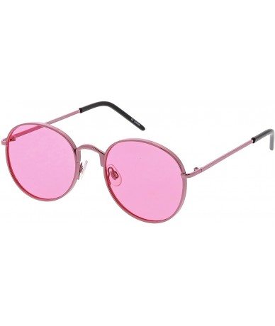 Round Bold Full Metal Frame Color Tinted Flat Lens Round Sunglasses 52mm - Pink / Pink - C4183NH3GOS $21.33