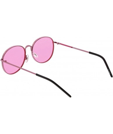 Round Bold Full Metal Frame Color Tinted Flat Lens Round Sunglasses 52mm - Pink / Pink - C4183NH3GOS $21.33