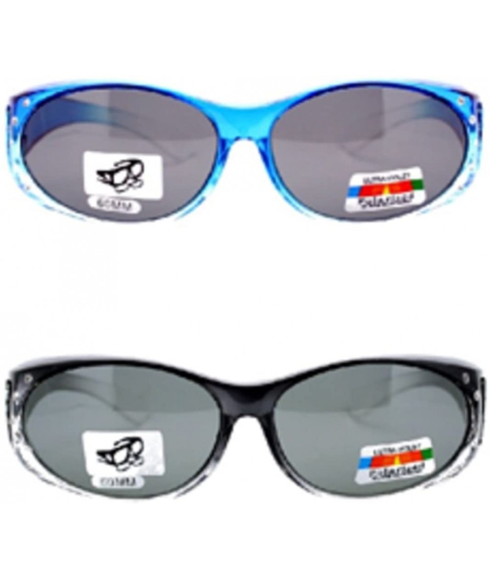 Sport 2 Womens Polarized Rhinestone Fit Over Ombre Sunglasses Wear Over Eyeglasses - 1 Blue / 1 Grey - CH12IPS659Z $42.92