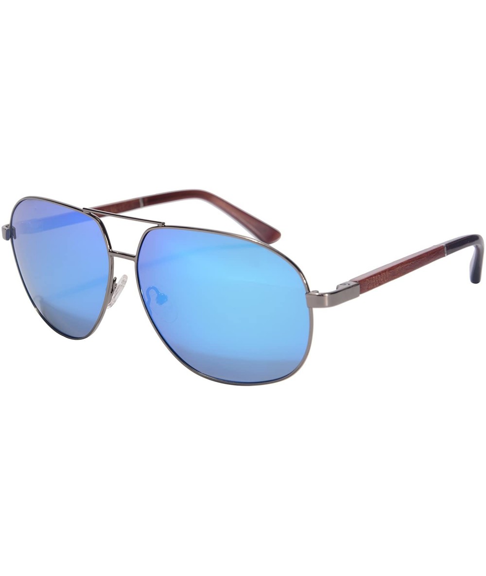 Rectangular Flash Mirror Lens Sunglasses Wood Frame Glasses UV400-1571 - Gun - CJ12HSQR9IL $51.76