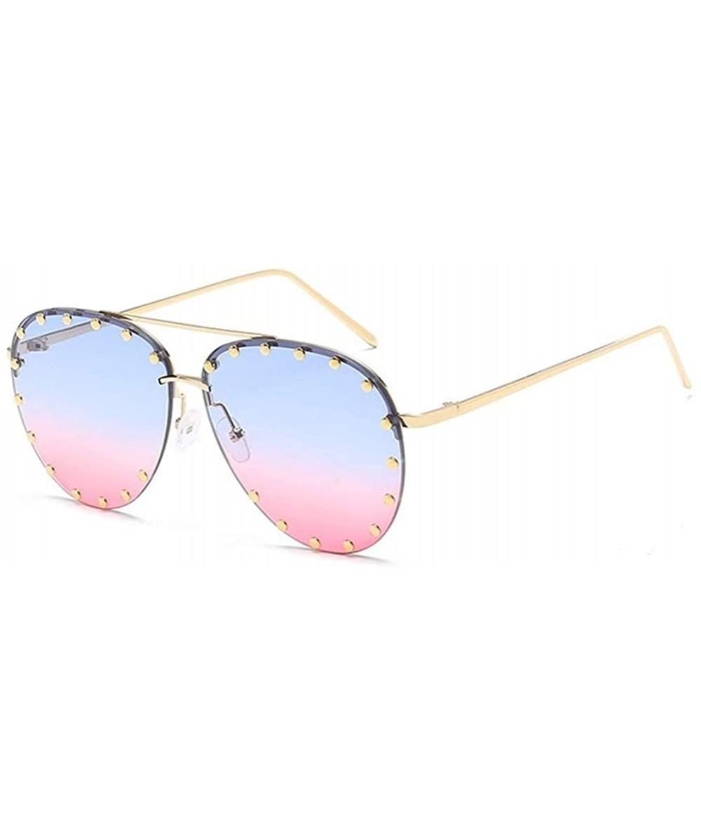 Rimless Rivet Oval Sunglasses Brand Designer Black Pink Eyewear Rimless Double Bridge Frame Oculos UV400 - CP198O5WEYS $26.96