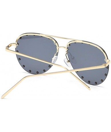 Rimless Rivet Oval Sunglasses Brand Designer Black Pink Eyewear Rimless Double Bridge Frame Oculos UV400 - CP198O5WEYS $26.96