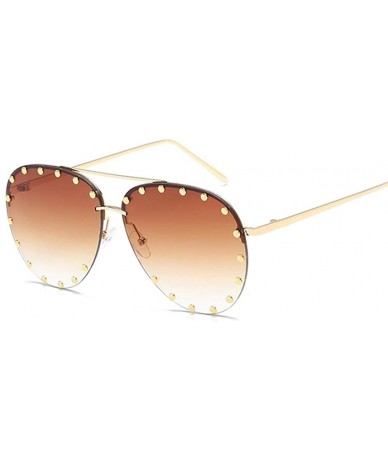 Rimless Rivet Oval Sunglasses Brand Designer Black Pink Eyewear Rimless Double Bridge Frame Oculos UV400 - CP198O5WEYS $26.96