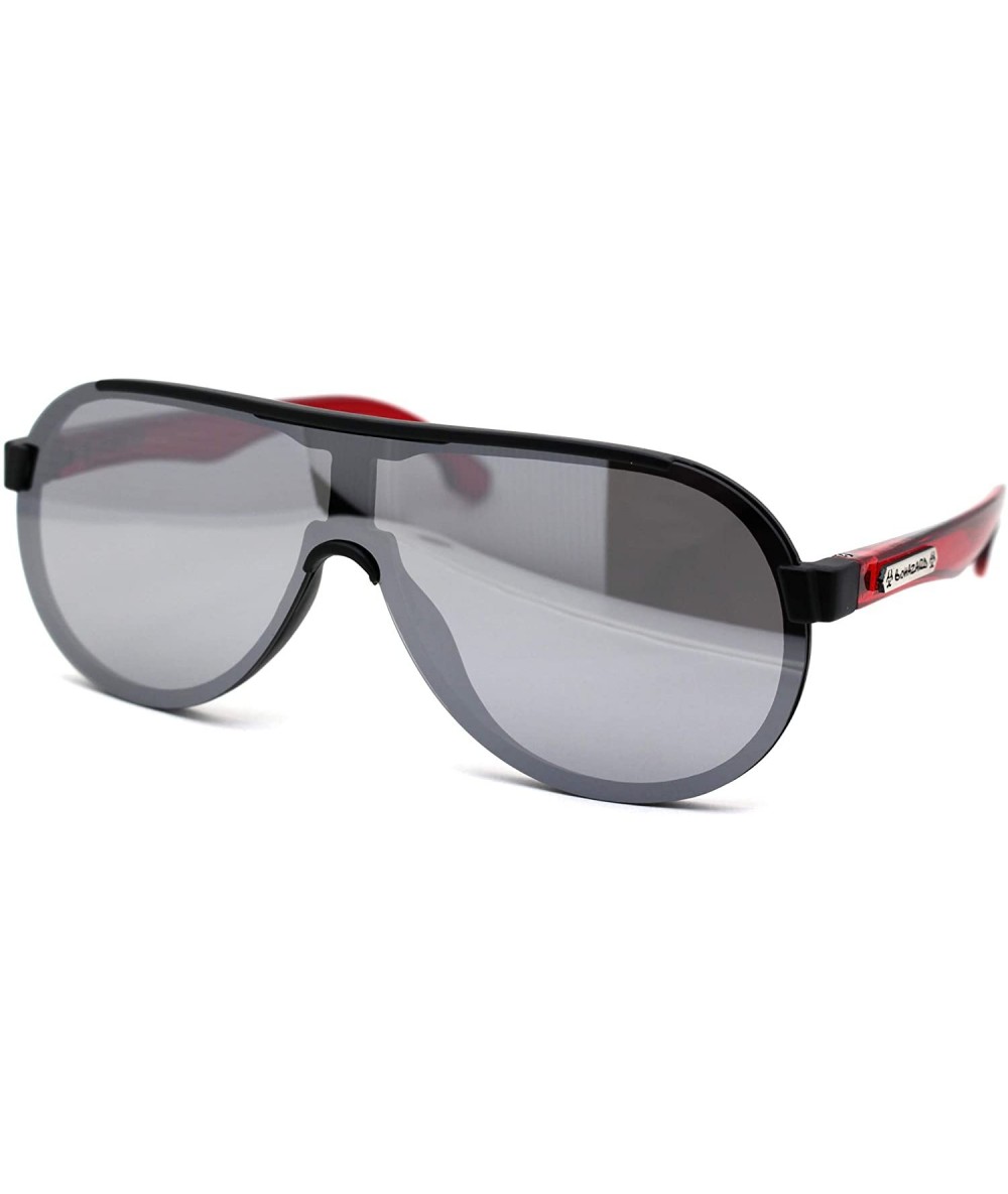 Shield Mens Exposed Lens Edge Plastic Shield Racer Sunglasses - Matte Black Red Silver Mirror - CF197E643K3 $23.22