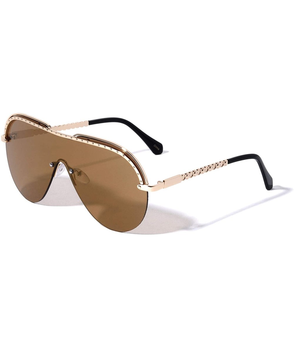 Shield Bosnia Semi-Rimless Round Shield Fashion Aviator Sunglasses - Bronze - CJ196KACGXG $26.92