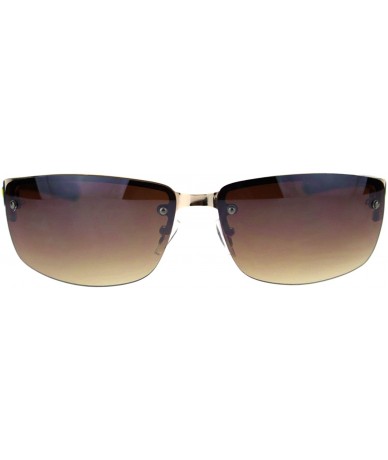 Rimless Mens 90s Rimless Narrow Rectangular Luxury Designer Style Classy Sunglasses - Gold Brown - C418QZELIRY $19.00