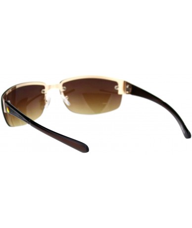 Rimless Mens 90s Rimless Narrow Rectangular Luxury Designer Style Classy Sunglasses - Gold Brown - C418QZELIRY $19.00