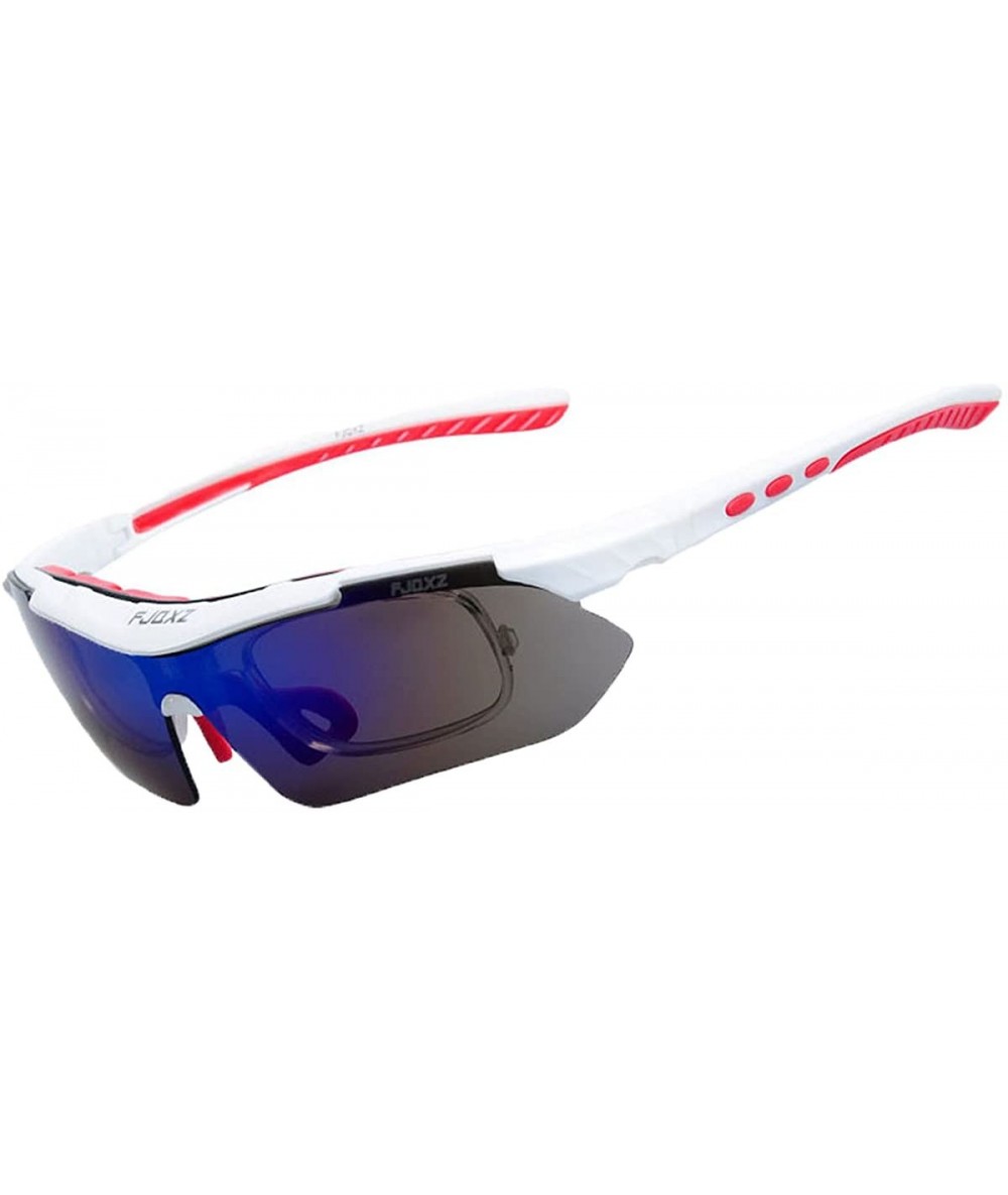 Sport Polarized Sunglasses Interchangeable Cycling Baseball - White and Red - C0184KE7MWO $98.49