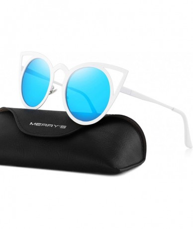 Aviator Cat Eye Sunglasses Round Metal Cut-Out Flash Mirror Lens Sun glasses S8064 - Blue - C812MZVSJSJ $19.83