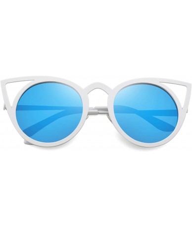 Aviator Cat Eye Sunglasses Round Metal Cut-Out Flash Mirror Lens Sun glasses S8064 - Blue - C812MZVSJSJ $19.83