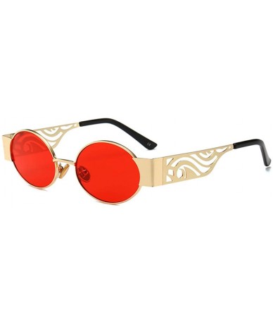 Rectangular Men's and women's Fashion Resin lens Oval Frame Retro Sunglasses UV400 - Gold Red - CS18N0I3XQ8 $22.18