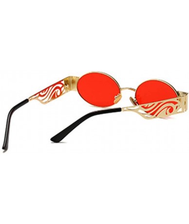 Rectangular Men's and women's Fashion Resin lens Oval Frame Retro Sunglasses UV400 - Gold Red - CS18N0I3XQ8 $22.18