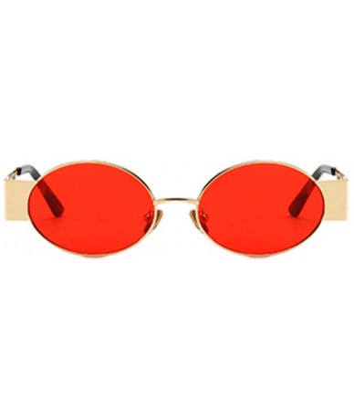 Rectangular Men's and women's Fashion Resin lens Oval Frame Retro Sunglasses UV400 - Gold Red - CS18N0I3XQ8 $22.18