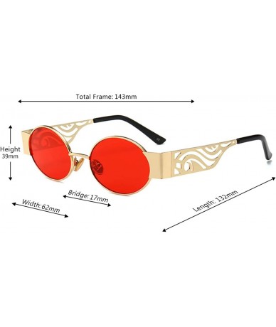 Rectangular Men's and women's Fashion Resin lens Oval Frame Retro Sunglasses UV400 - Gold Red - CS18N0I3XQ8 $22.18