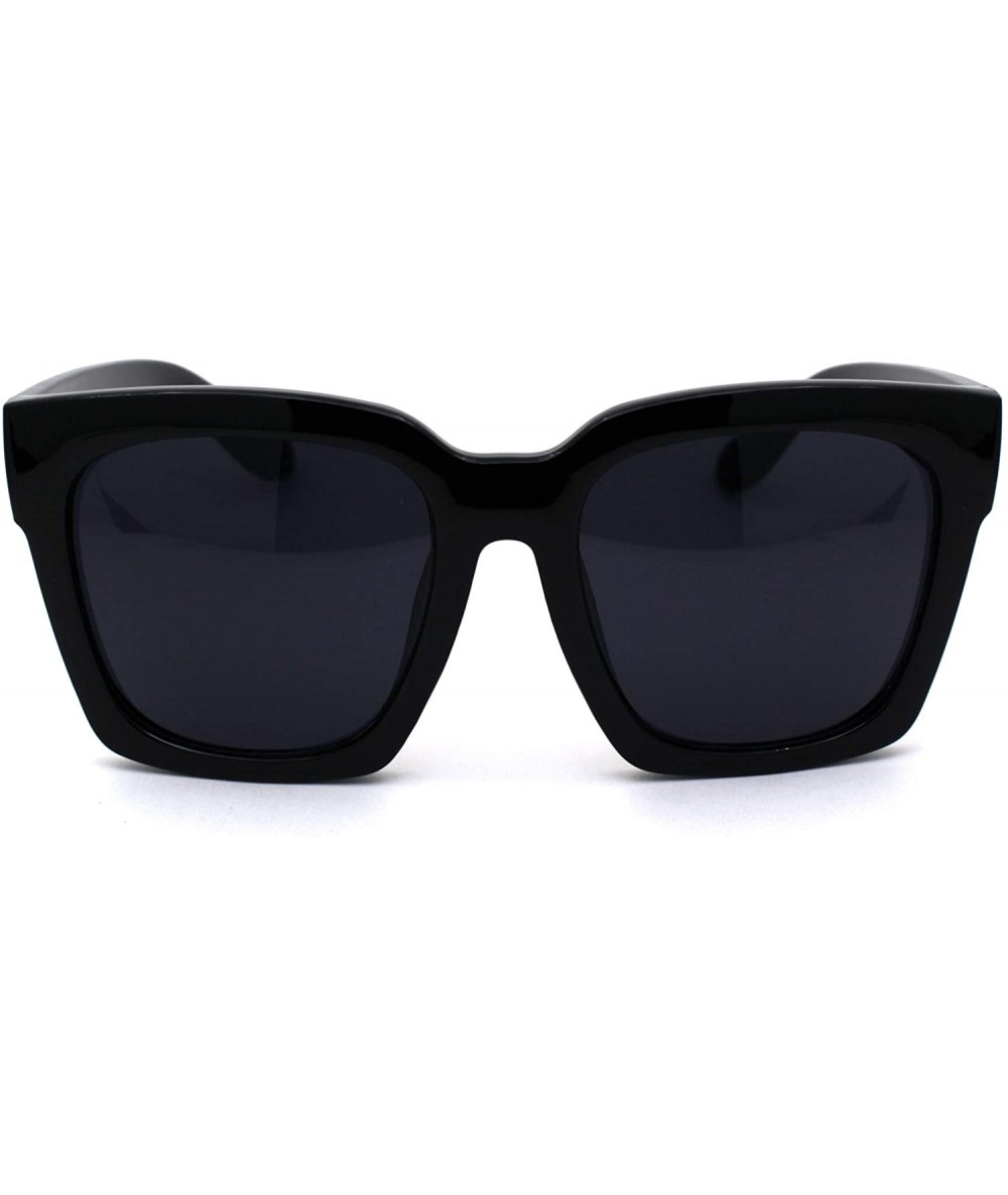 Rectangular Womens XL Oversize Horned Rim Thick Plastic Retro Sunglasses - Shiny Black Solid Black - CA190R2SANI $26.64