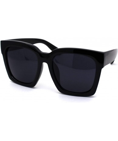 Rectangular Womens XL Oversize Horned Rim Thick Plastic Retro Sunglasses - Shiny Black Solid Black - CA190R2SANI $26.64