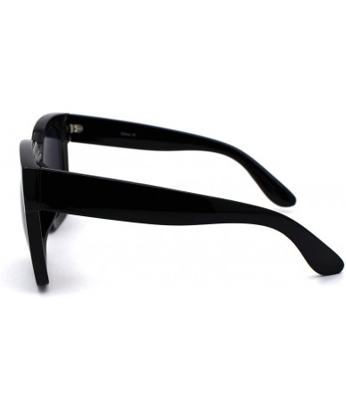 Rectangular Womens XL Oversize Horned Rim Thick Plastic Retro Sunglasses - Shiny Black Solid Black - CA190R2SANI $26.64