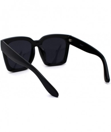 Rectangular Womens XL Oversize Horned Rim Thick Plastic Retro Sunglasses - Shiny Black Solid Black - CA190R2SANI $26.64