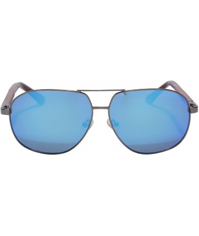 Rectangular Flash Mirror Lens Sunglasses Wood Frame Glasses UV400-1571 - Gun - CJ12HSQR9IL $51.76