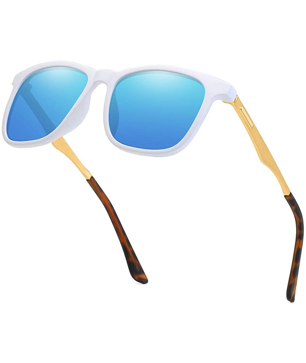 Sport Square Polarized Aluminum Sunglasses Vintage Sun Glasses For Men/Women Classic Retro Designer - White/Blue - CD18M80S78...