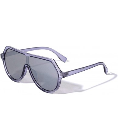 Shield Geometric Flat Top One Piece Shield Lens Sunglasses - Grey Blue Crystal - C9199LW4TO8 $26.15