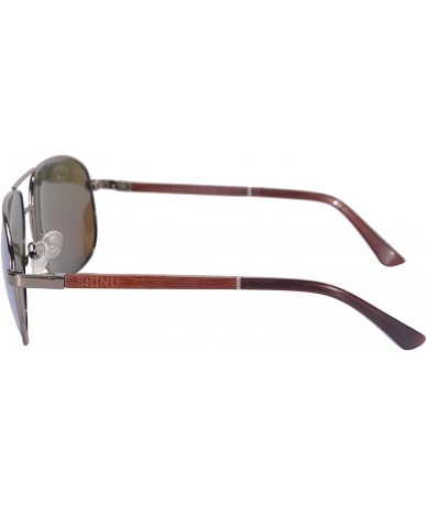 Rectangular Flash Mirror Lens Sunglasses Wood Frame Glasses UV400-1571 - Gun - CJ12HSQR9IL $51.76