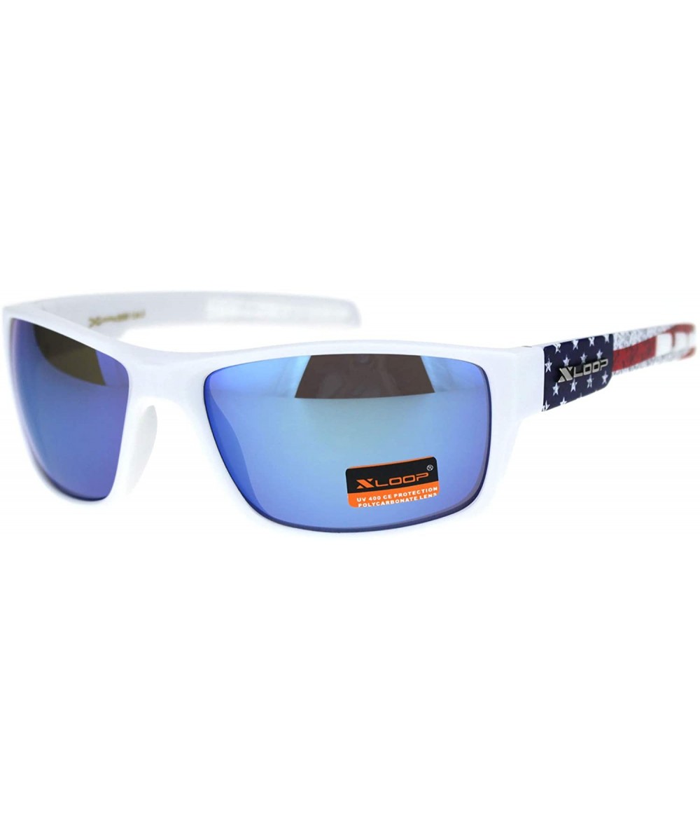 Rectangular Xloop Sunglasses American Flag Design Mens Rectangular Biker Shades UV 400 - White Flag (Blue Mirror) - CW192L9TL...