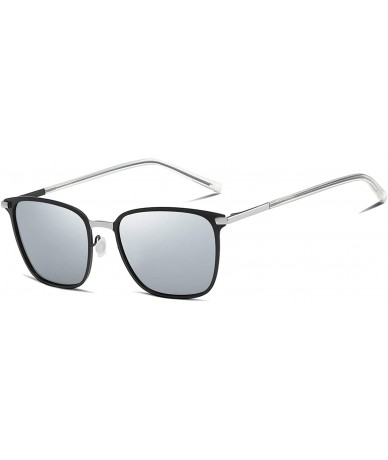 Sport Polarized Sunglasses for Men UV Protection Square Alloy Frame Driving - Silver White - CB18Y3CWH0M $28.71