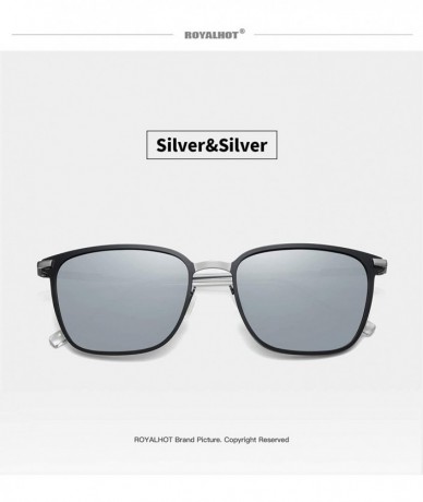 Sport Polarized Sunglasses for Men UV Protection Square Alloy Frame Driving - Silver White - CB18Y3CWH0M $28.71