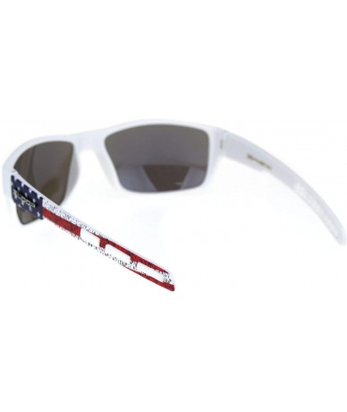 Rectangular Xloop Sunglasses American Flag Design Mens Rectangular Biker Shades UV 400 - White Flag (Blue Mirror) - CW192L9TL...