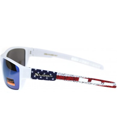 Rectangular Xloop Sunglasses American Flag Design Mens Rectangular Biker Shades UV 400 - White Flag (Blue Mirror) - CW192L9TL...