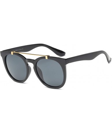 Round Unisex Brow-Bar Retro Vintage Round Oversized Fashion UV Protection Sunglasses - Black - CA18WU05E2Z $35.59