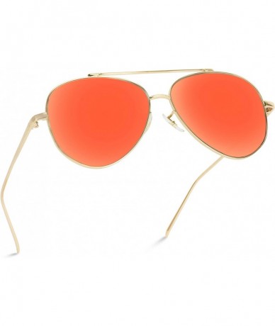 Round Flat Lens Mirrored Metal Frame Aviator Sunglasses - Gold Frame / Mirror Red Lens - CN12MGIVNZL $48.01