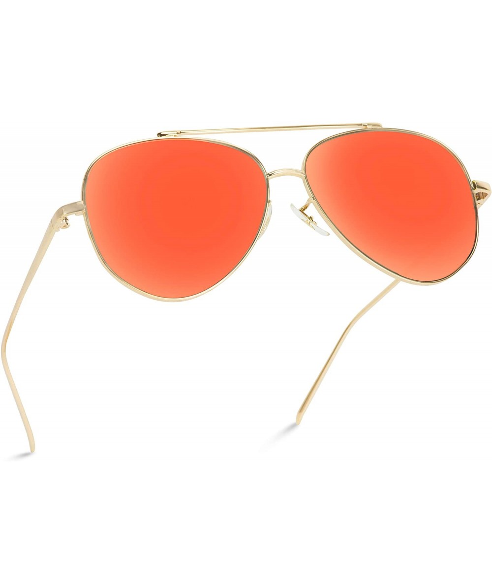 Round Flat Lens Mirrored Metal Frame Aviator Sunglasses - Gold Frame / Mirror Red Lens - CN12MGIVNZL $48.01