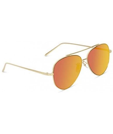 Round Flat Lens Mirrored Metal Frame Aviator Sunglasses - Gold Frame / Mirror Red Lens - CN12MGIVNZL $48.01