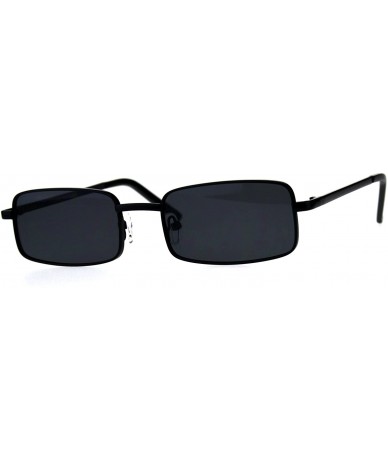 Square Mens Retro Vintage Narrow Rectangular Pimp Metal Sunglasses - All Black - CY18CGN0OZ9 $19.46