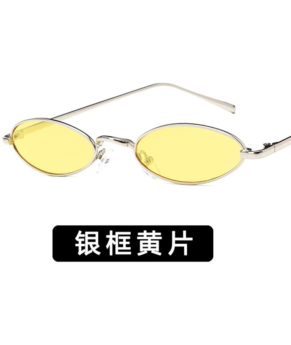 Oval Oval frame sunglasses metal ultra small frame sunglasses - Silver Frame Yellow Film - CR199CNS6YK $44.57