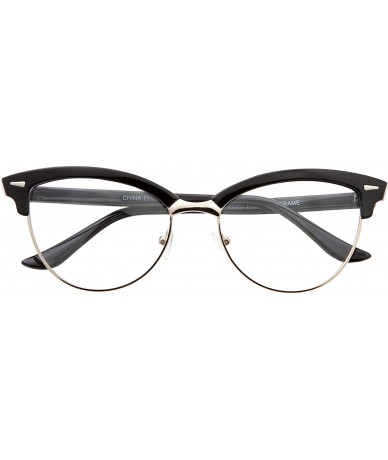 Cat Eye Semi-Rimless Nerd Fashion Glasses Retro Cat Eye Women's Fake Glasses Clear Lens - Black - CY18Q7GEOR2 $19.22