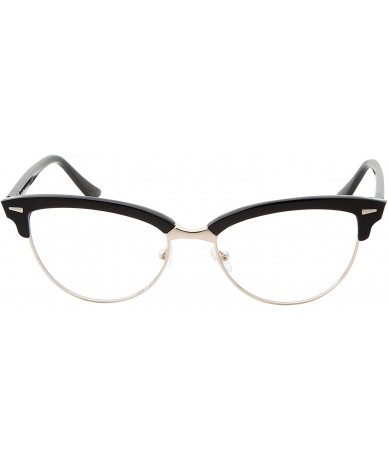 Cat Eye Semi-Rimless Nerd Fashion Glasses Retro Cat Eye Women's Fake Glasses Clear Lens - Black - CY18Q7GEOR2 $19.22