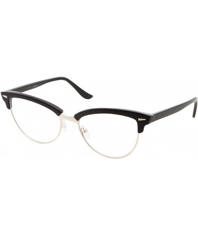 Cat Eye Semi-Rimless Nerd Fashion Glasses Retro Cat Eye Women's Fake Glasses Clear Lens - Black - CY18Q7GEOR2 $19.22