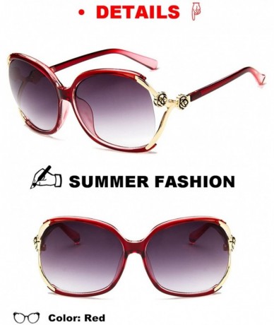 Oversized Sunglasses Women UV Protection Fashion Rimmed Metal Outdoor Travel Summer - Red - CN18G3LGHR6 $22.63