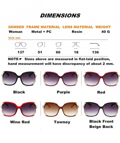 Oversized Sunglasses Women UV Protection Fashion Rimmed Metal Outdoor Travel Summer - Red - CN18G3LGHR6 $22.63