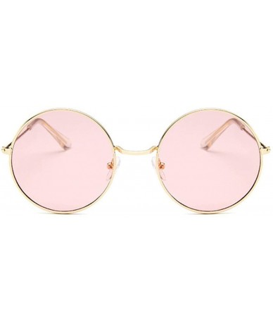 Aviator Retro Round Sunglasses Women Brand Designer Sun Glasses Alloy Mirror Female - Goldpink - CP198ZQLMI2 $60.04