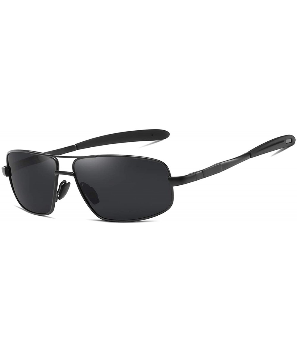 Sport Polarized Rectangular Sunglasses for Mens Driving Alloy Frame UV400 Hd - Black Grey - CJ18XOYC2T6 $28.52