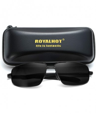 Sport Polarized Rectangular Sunglasses for Mens Driving Alloy Frame UV400 Hd - Black Grey - CJ18XOYC2T6 $28.52