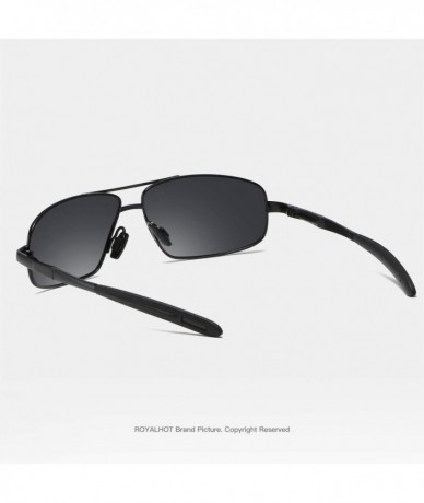 Sport Polarized Rectangular Sunglasses for Mens Driving Alloy Frame UV400 Hd - Black Grey - CJ18XOYC2T6 $28.52