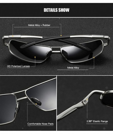 Sport Polarized Rectangular Sunglasses for Mens Driving Alloy Frame UV400 Hd - Black Grey - CJ18XOYC2T6 $28.52