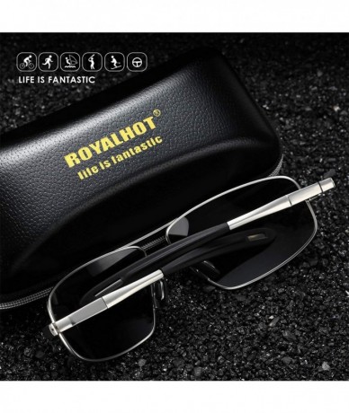 Sport Polarized Rectangular Sunglasses for Mens Driving Alloy Frame UV400 Hd - Black Grey - CJ18XOYC2T6 $28.52