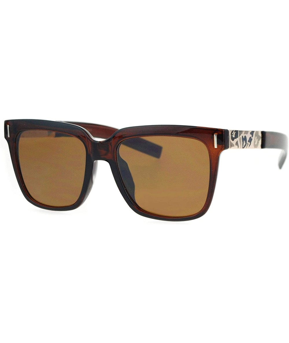 Rectangular Trendy Oversize Mens Mob Horn Rim Hipster Sunglasses - Brown Gold - CR12O0YCXYH $18.64